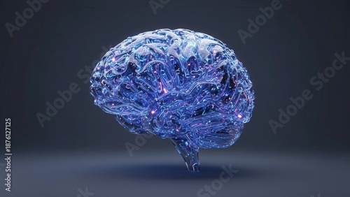 Illuminated digital brain with intricate neural network glowing blue and purple connections