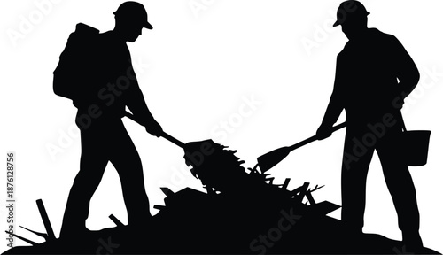 Two workers engaged in landscaping