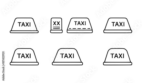Minimal Taxi Roof Light Symbols Black and White Outline Vector Icon Collection