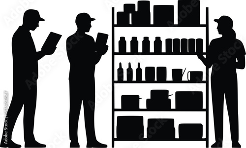 Workers discussing inventory