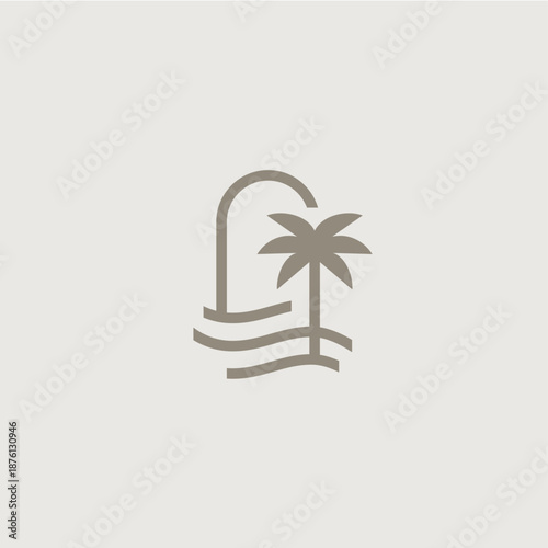 niche door palm tree water sea wave logo vector icon illustration