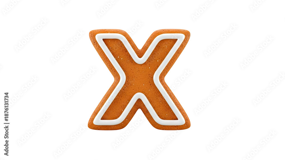Obraz premium Gingerbread letter X with white icing against a white background