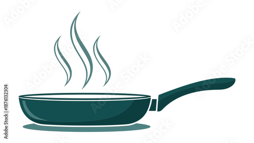 A steaming hot pan on a kitchen counter, viewed from the side