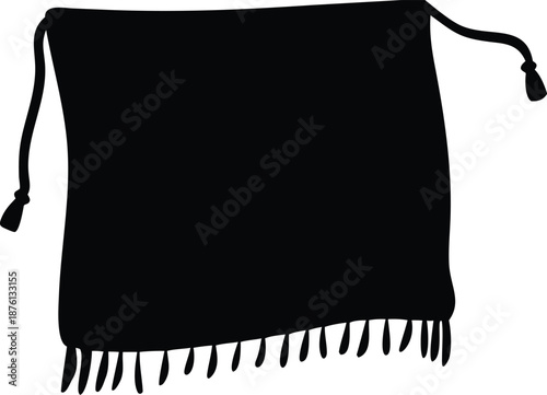 Fringed Drawstring Pouch Bag Silhouette Vector