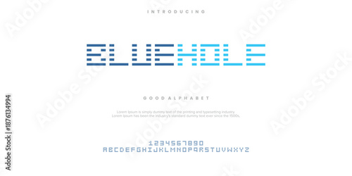 BlueHole Modern minimal abstract alphabet fonts. Typography technology, electronic, movie, digital, music, future, logo creative font. vector illustration