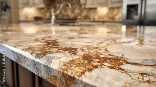 Close up of a kitchen countertop made of granite stone