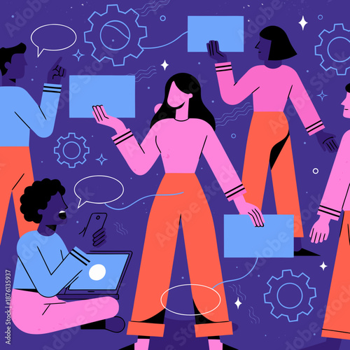 A group of people collaborating and sharing ideas in a creative and innovative environment