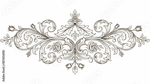 Ornate Vintage Floral Scrollwork Design Element.