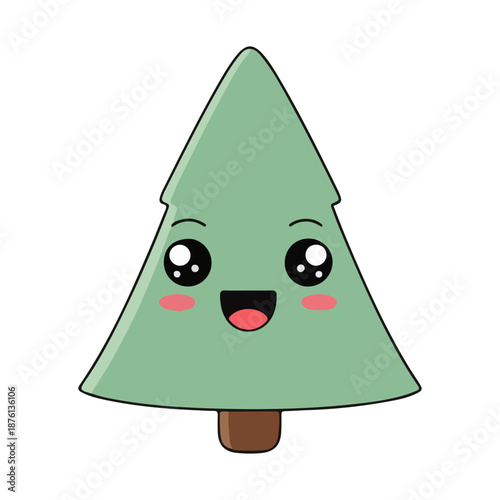 Cute Kawaii Christmas Tree Cartoon Vector