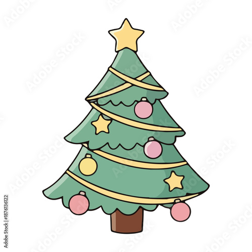Cute Decorated Christmas Tree Doodle Vector Icon