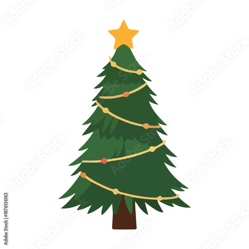 Decorated Christmas Tree Illustration with Star and Lights
