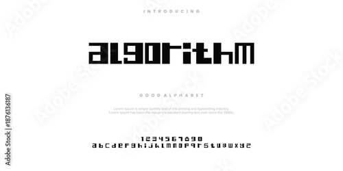 Algorithm Abstract Fashion font alphabet. Minimal modern urban fonts for logo, brand etc. Typography typeface uppercase lowercase and number. vector illustration