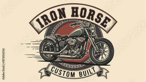 Vintage Iron Horse Custom Built Motorcycle Illustration.