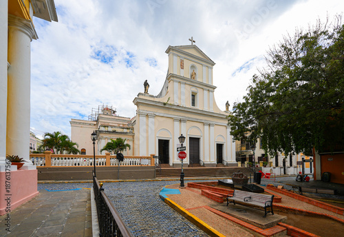 Facade of the Catedral Basilica Menor de San Juan Bautista in San Juan, Puerto Rico