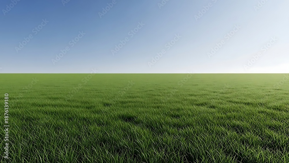 Fototapeta premium Vast Green Meadow Under a Clear Blue Sky with Horizon Line