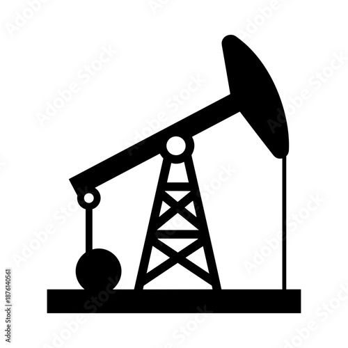 Oil Pump Jack Silhouette Vector Icon for Energy Industry Design