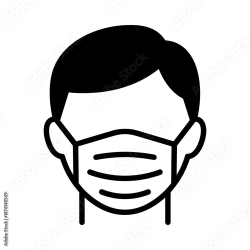 Person wearing medical face mask icon for safety and health protection