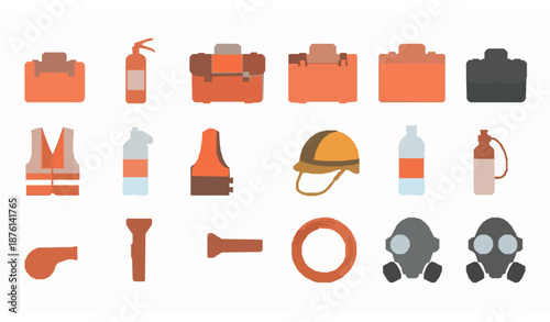 Disaster Prevention Goods Icon Set Vector for Emergency Kits, Safety Equipment, and Preparedness