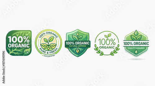 Bright Green 100% Organic Logo Set – Fresh Natural Vector Design