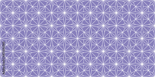 Purple Japanese Asanoha geometric seamless pattern. Traditional oriental star background for wallpaper, fabric, wrap paper, handkerchief and bandana.