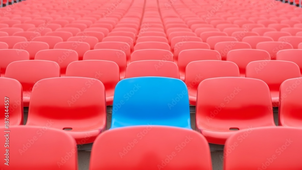Fototapeta premium Blue Seat Amidst Red Individuality in the Crowd.