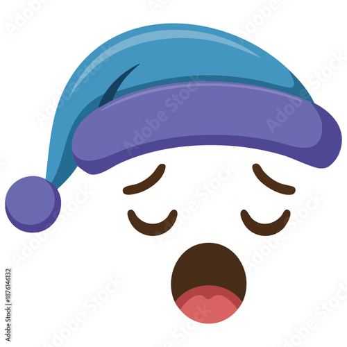 Vector cute cartoon blue face character wearing nightcap isolated on white background