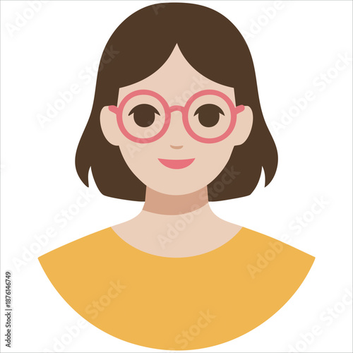 Young woman portrait on yellow circle background vector illustration isolated on white background