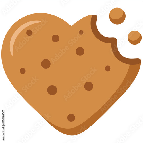 Gingerbread heart cookie with icing bite flat vector illustration isolated on white background