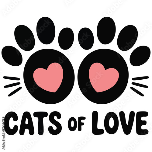 Kitten cat paw love flat design vector illustration isolated on white background