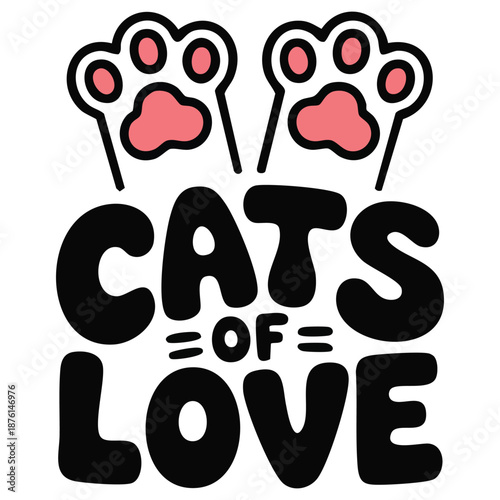 Love cat paw meow flat design vector illustration isolated on white background