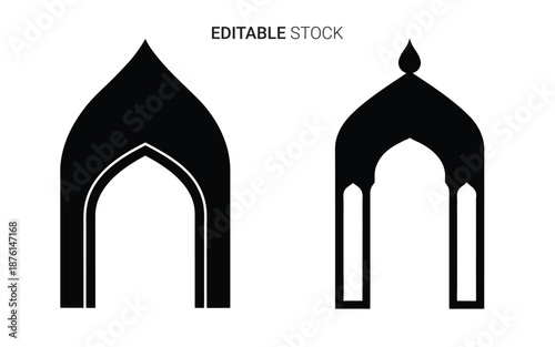 two black islamic arch shapes with pointed tops silhouette high quality professional detailed