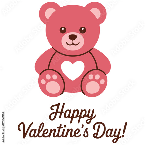 Valentine card abstract pink teddy bear with hearts vector illustration isolated on white background