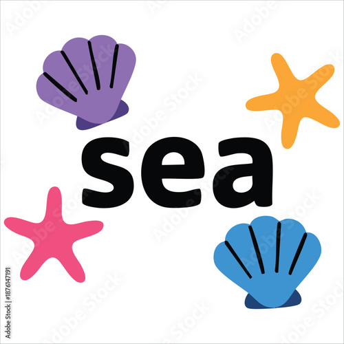 Starfish seashell sea ocean vector background illustration isolated on white background