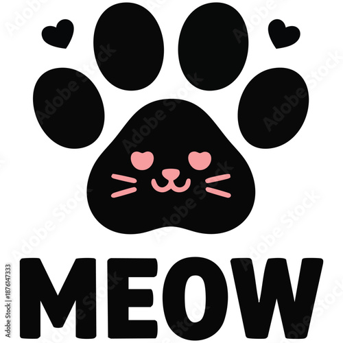 Meow love kitten cat paw flat design vector illustration isolated on white background