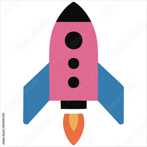 Hand drawn space rocket flat style vector illustration isolated on white background