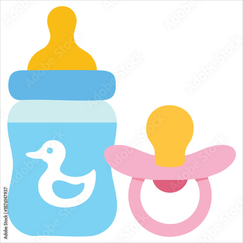 Baby bottle and pacifier illustration isolated on white background vector graphic