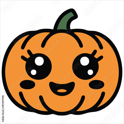 Kawaii pumpkin with smiley face isolated vector illustration on white background