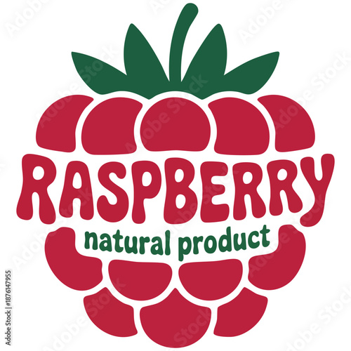 Cartoon raspberry illustration with text isolated vector illustration on white background