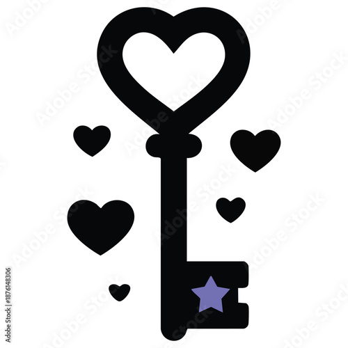Heart key vector icon suitable for commercial work easily editable isolated on white