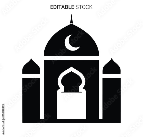 a black and white mosque with a crescent moon silhouette high quality professional