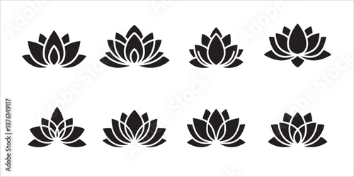 Collection of lotus flower silhouette in black and white