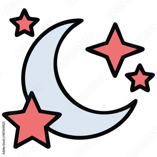 Moon celestial icon with filled outline vector graphic isolated on white background