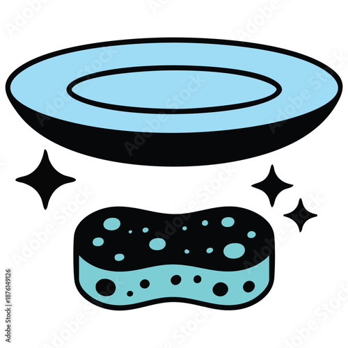 Hand washing dishes icon vector graphic isolated on white background for household chore