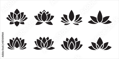 Collection of lotus flower icon set in various designs