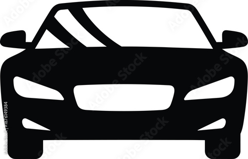 Modern sedan car front view silhouette icon for automotive transport industry vehicle insurance and dealership cad drawing flat vector illustration isolated design