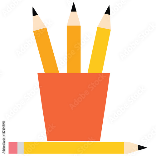 Multicolored pencils in glass vector illustration isolated on white