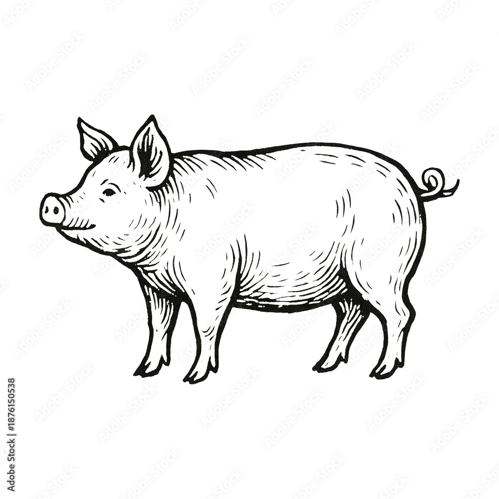 Fototapeta premium PNG Vintage pig illustration sketch