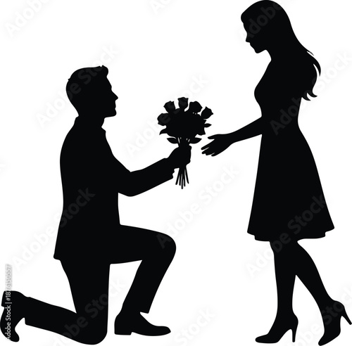  Silhouette of a romantic man giving a flower bouquet to his girlfriend, Happy Valentine's Day concept 2026