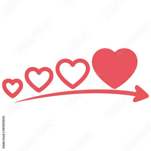 Valentines Day card design element featuring a set of hearts and a love measurement gauge isolated vector illustration on white background