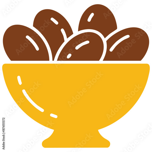 Plate of dates in flat design style for iftar party menu during Ramadan isolated vector illustration on white background